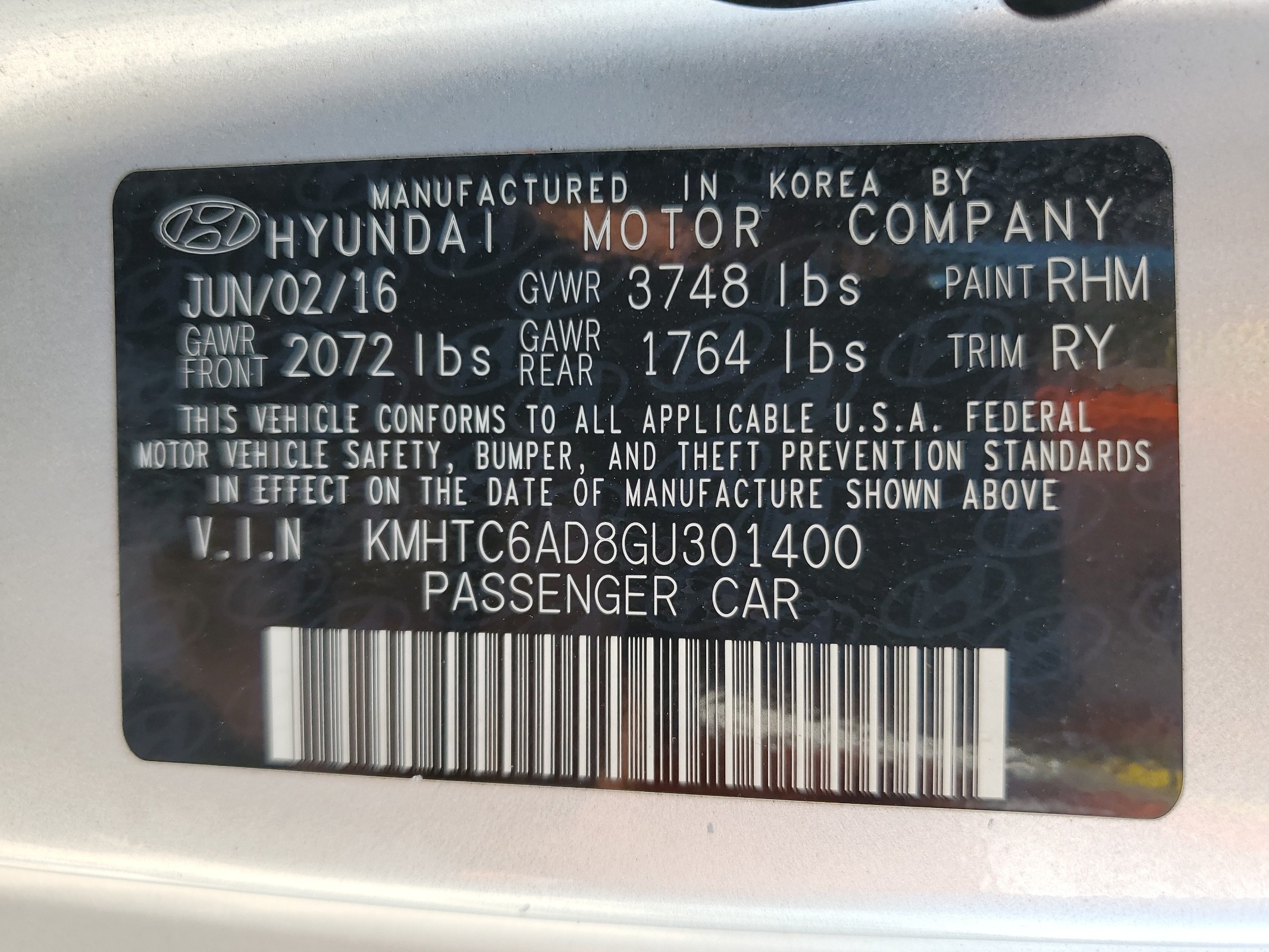 KMHTC6AD8GU301400 2016 Hyundai Veloster