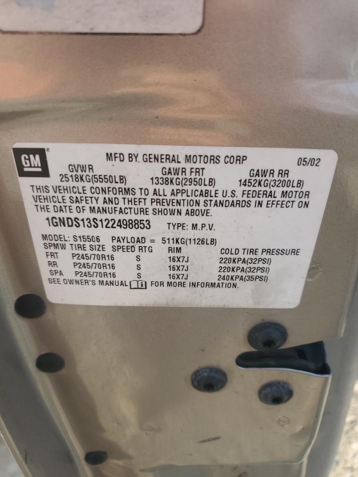 2002 Chevrolet Trailblazer VIN: 1GNDS13S122498853 Lot: 67064464