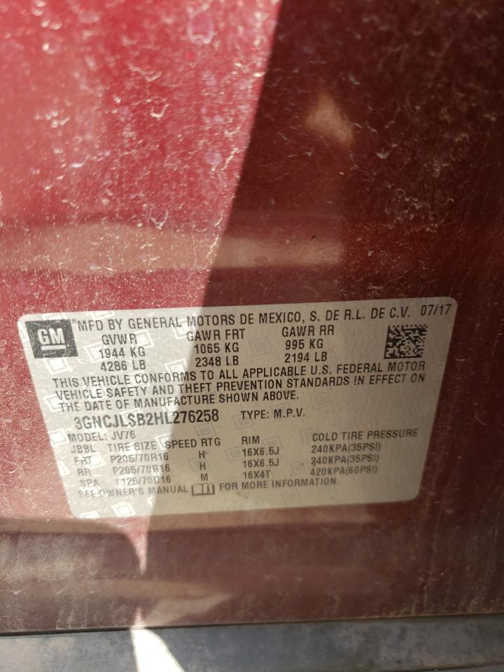 2017 Chevrolet Trax 1Lt VIN: 3GNCJLSB2HL276258 Lot: 65024804