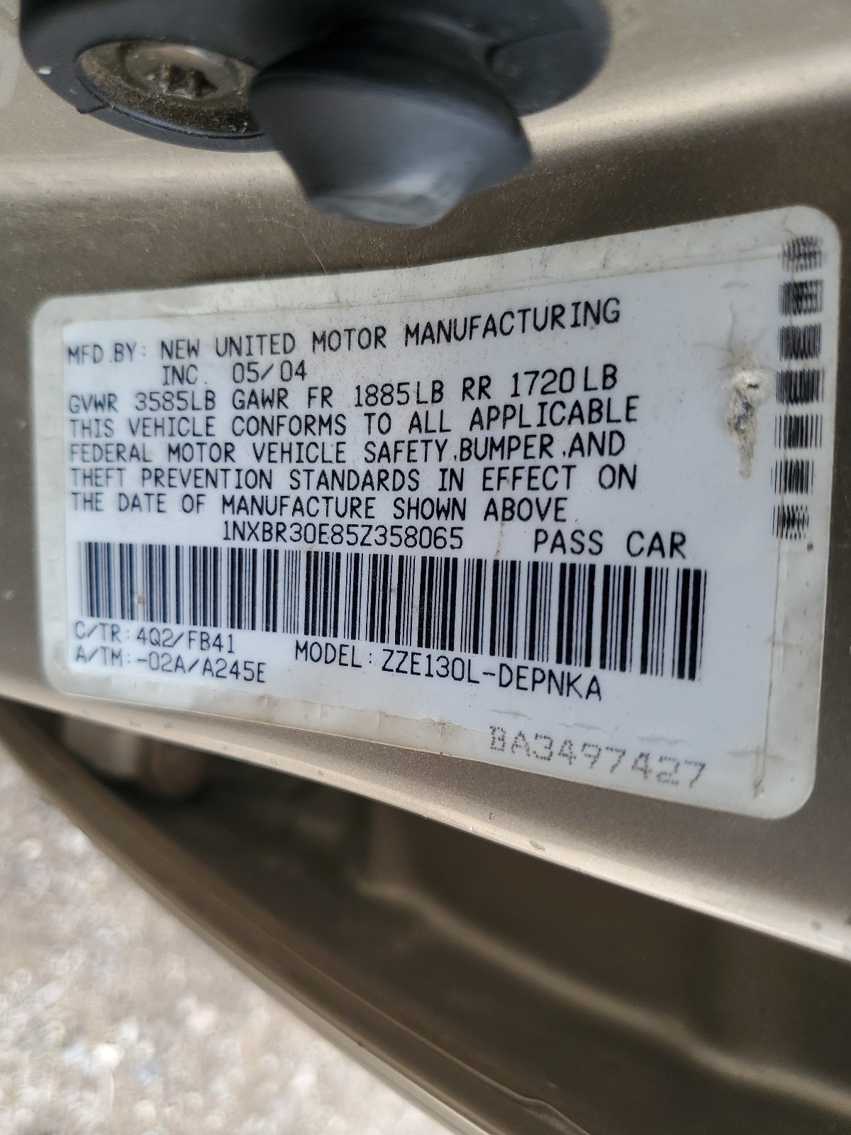 1NXBR30E85Z358065 2005 Toyota Corolla Ce