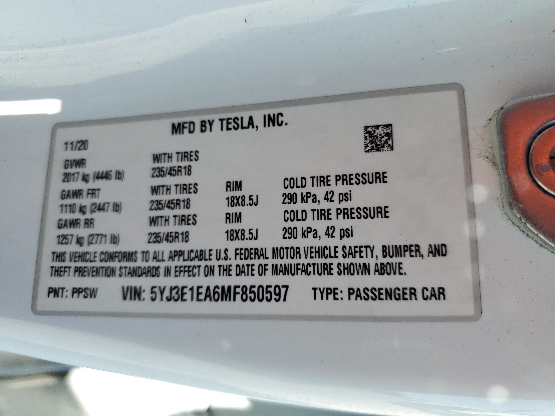 5YJ3E1EA6MF850597 2021 Tesla Model 3