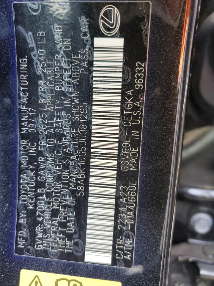 2018 Lexus Es 350 VIN: 58ABK1GG5JU081295 Lot: 65580104