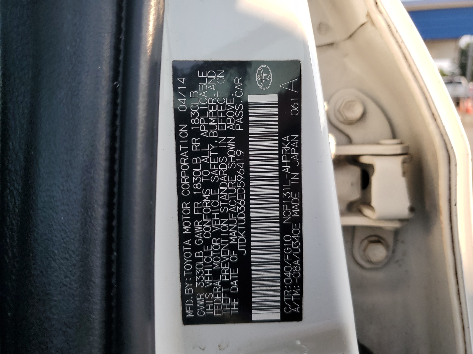 JTDKTUD36ED596419 2014 Toyota Yaris