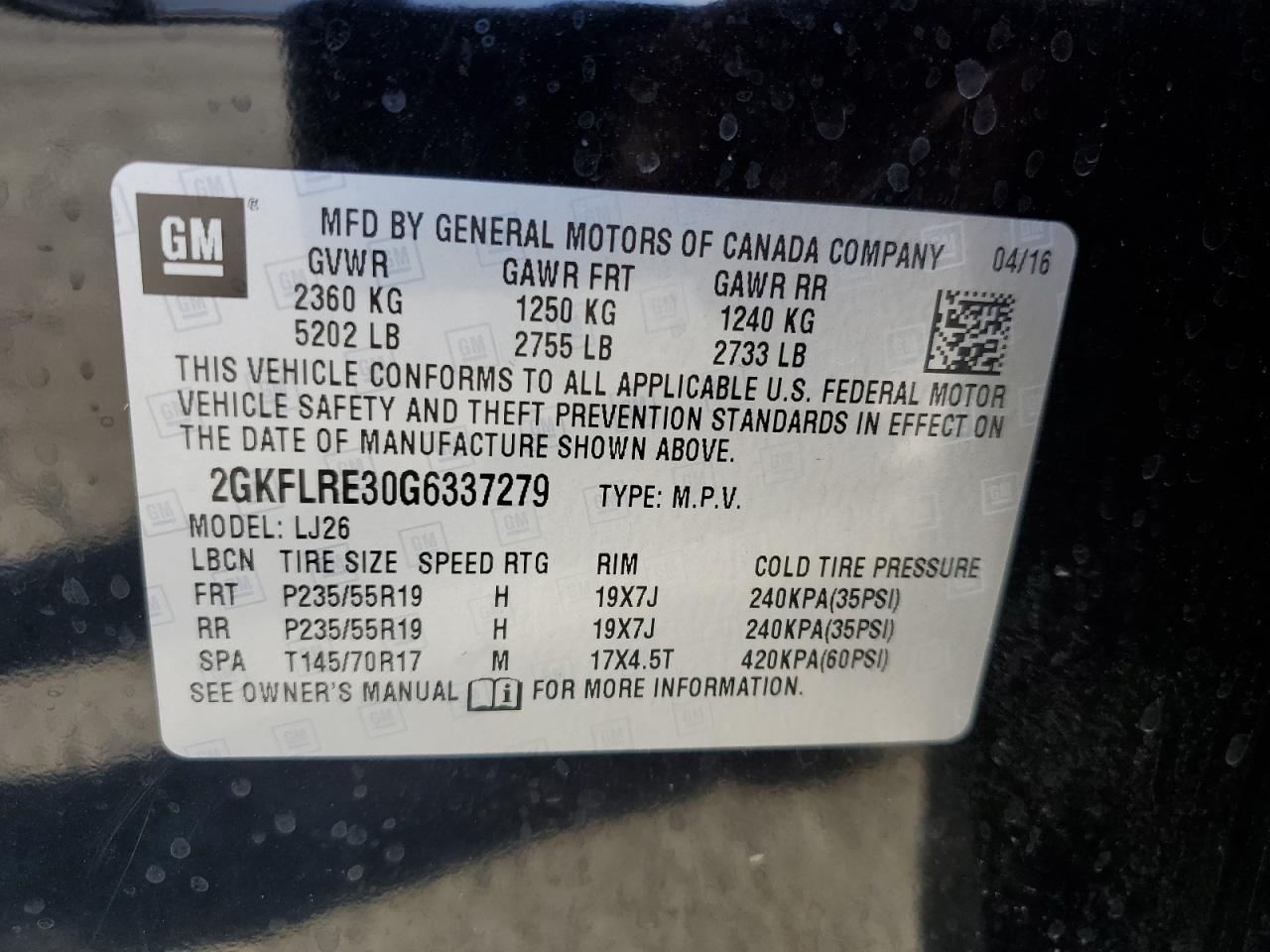 2GKFLRE30G6337279 2016 GMC Terrain Denali