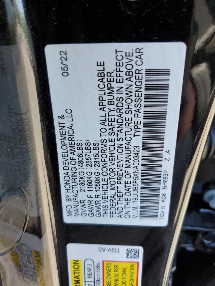 19UUB5F5XNA003423 2022 Acura Tlx Tech A