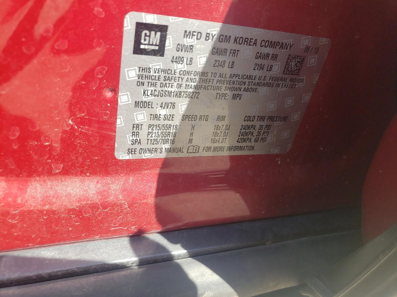 2019 Buick Encore Essence VIN: KL4CJGSM1KB758272 Lot: 67726934