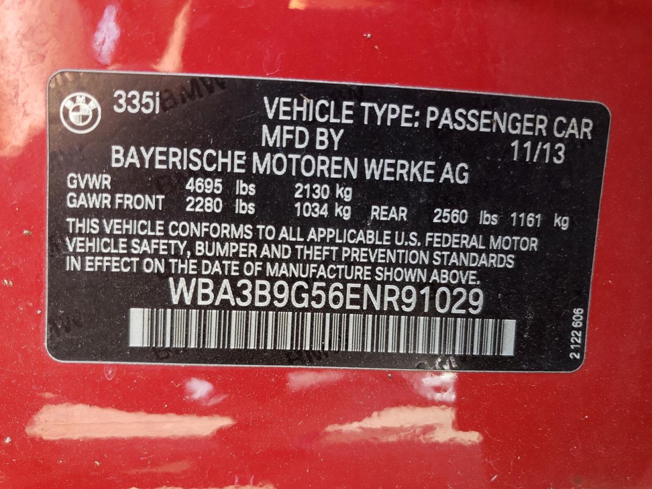 WBA3B9G56ENR91029 2014 BMW 335 Xi