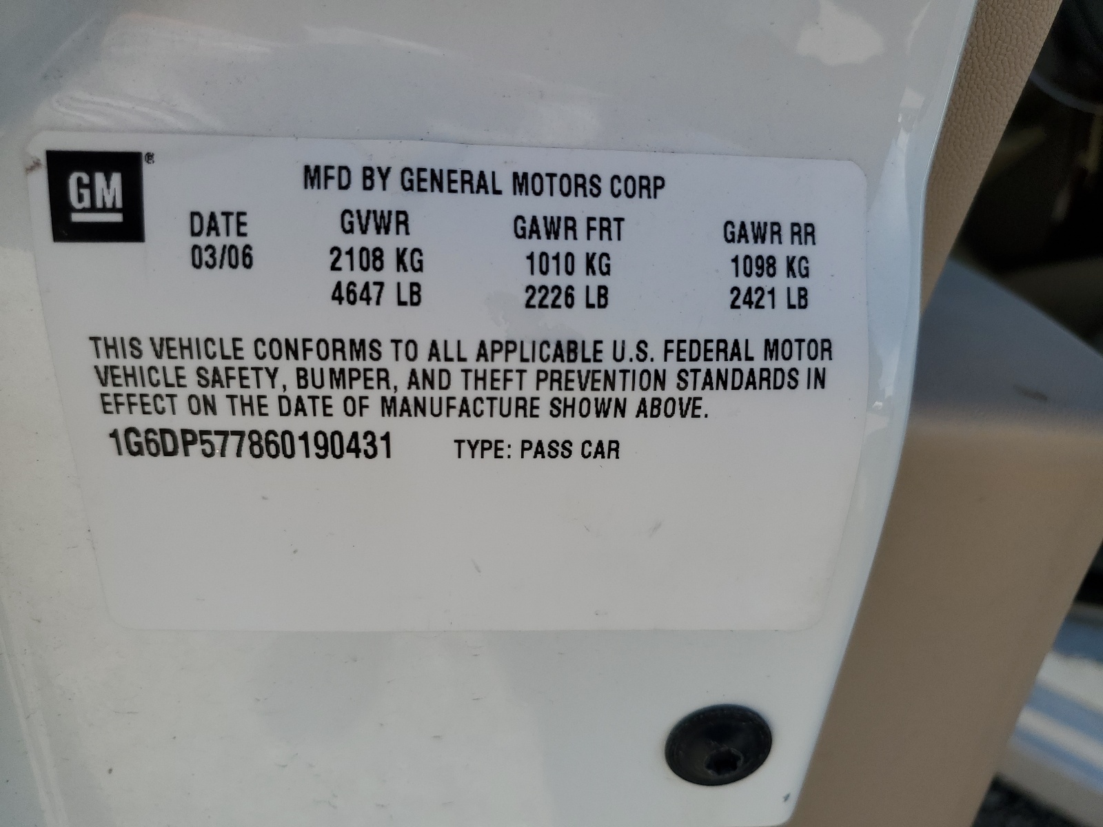 1G6DP577860190431 2006 Cadillac Cts Hi Feature V6