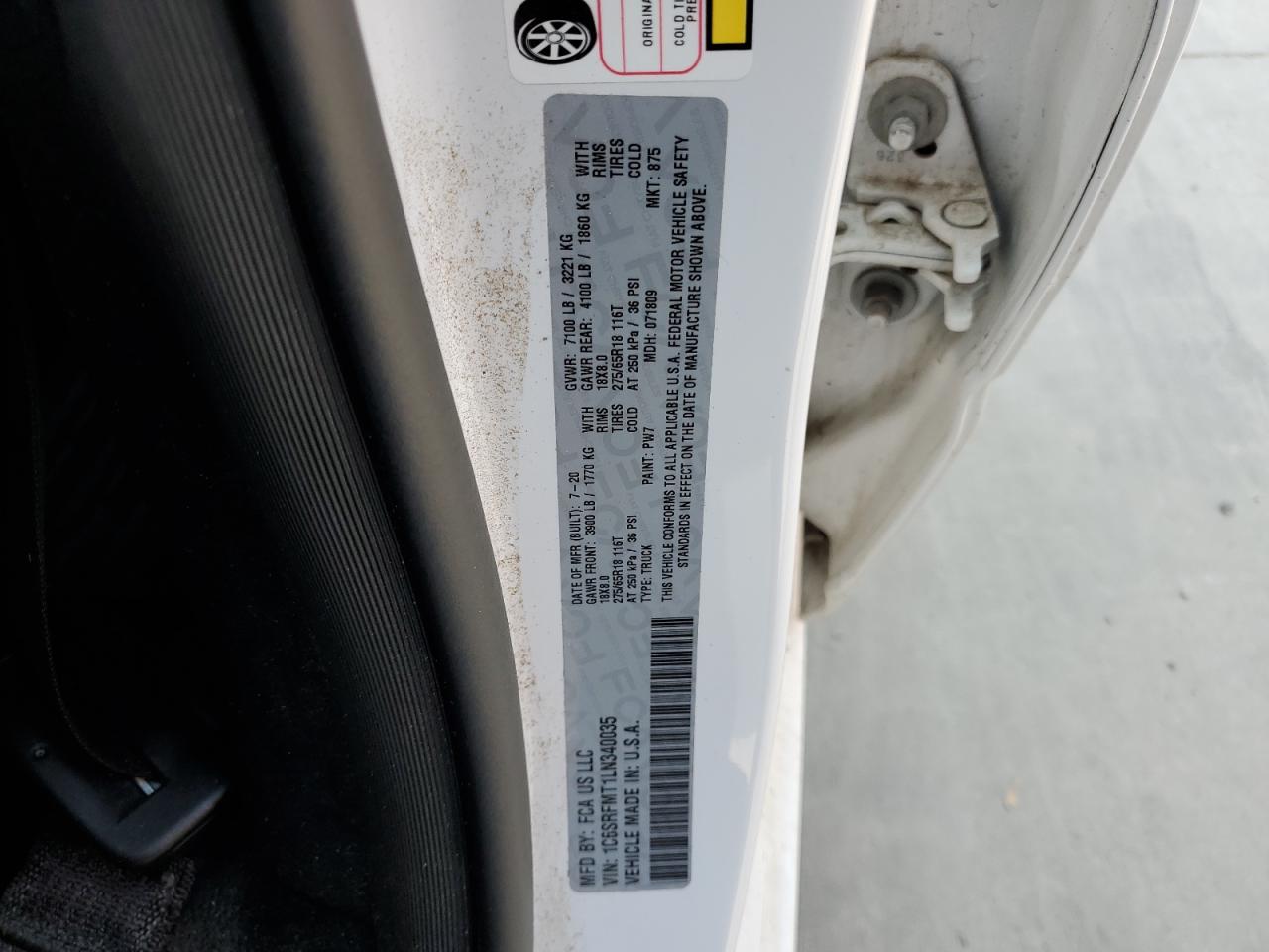 2020 Ram 1500 Big Horn/Lone Star VIN: 1C6SRFMT1LN340035 Lot: 66745194