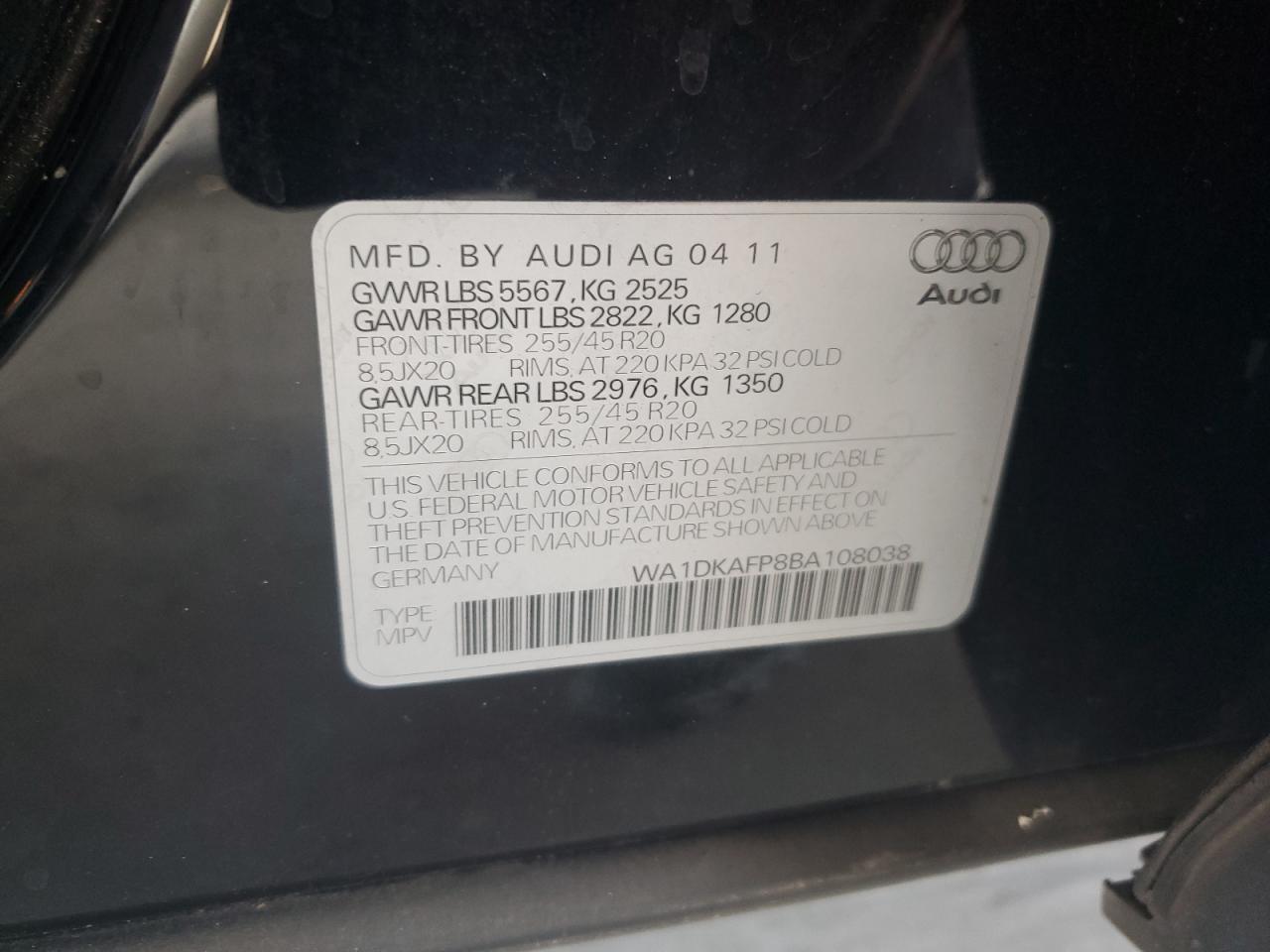 WA1DKAFP8BA108038 2011 Audi Q5 Premium Plus