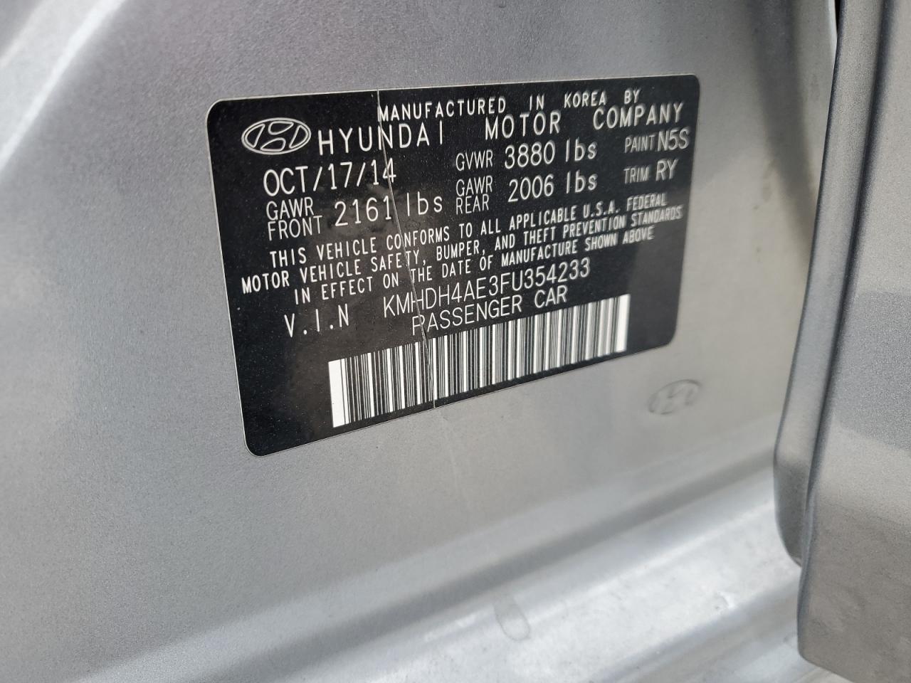 KMHDH4AE3FU354233 2015 Hyundai Elantra Se