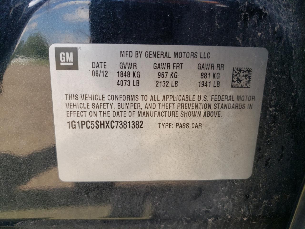 2012 Chevrolet Cruze Ls VIN: 1G1PC5SHXC7381382 Lot: 66926244