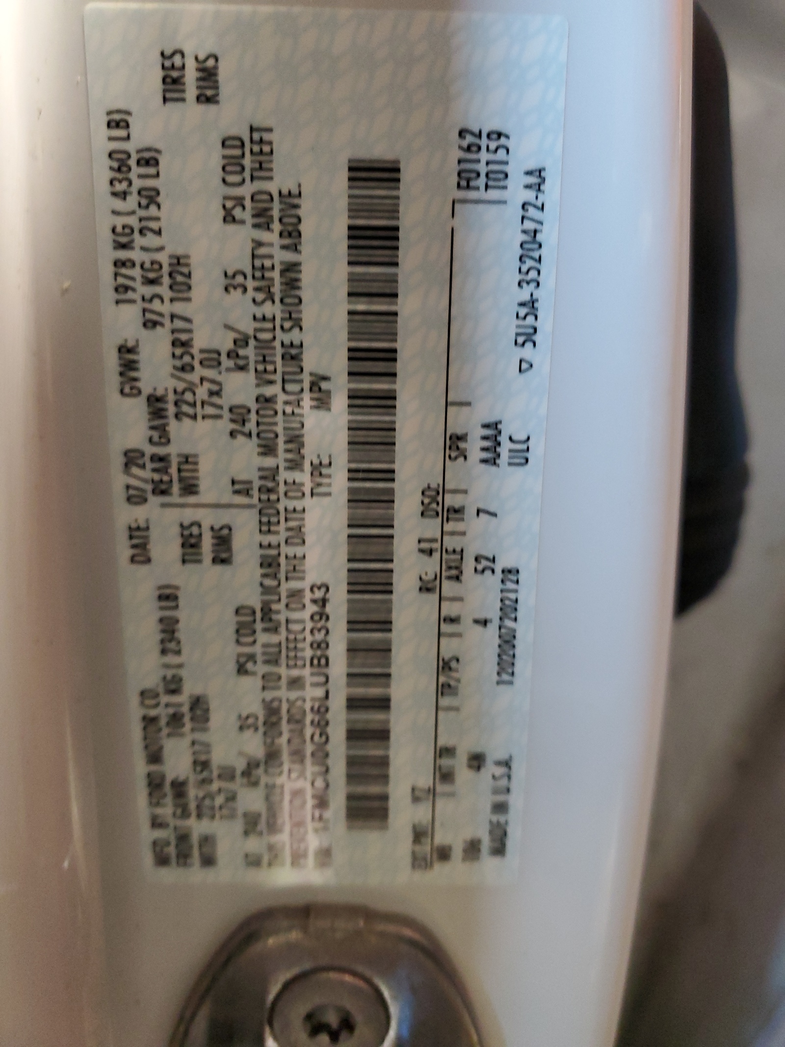 1FMCU0G66LUB83943 2020 Ford Escape Se