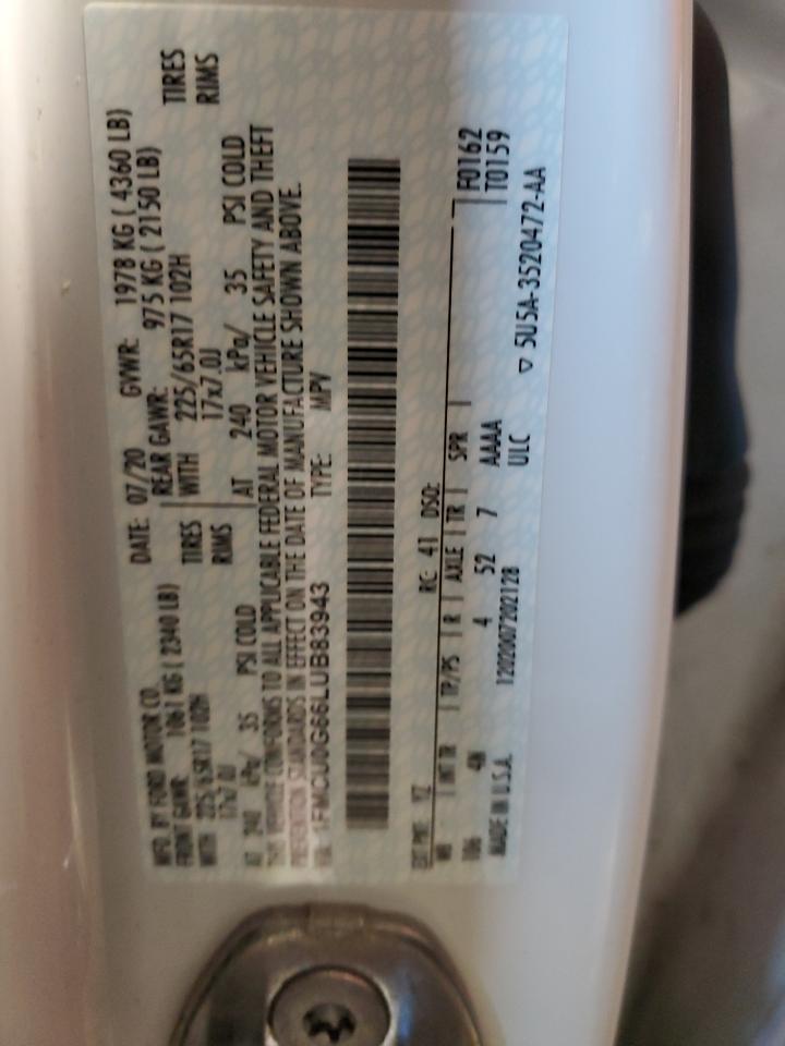 2020 Ford Escape Se VIN: 1FMCU0G66LUB83943 Lot: 67289904