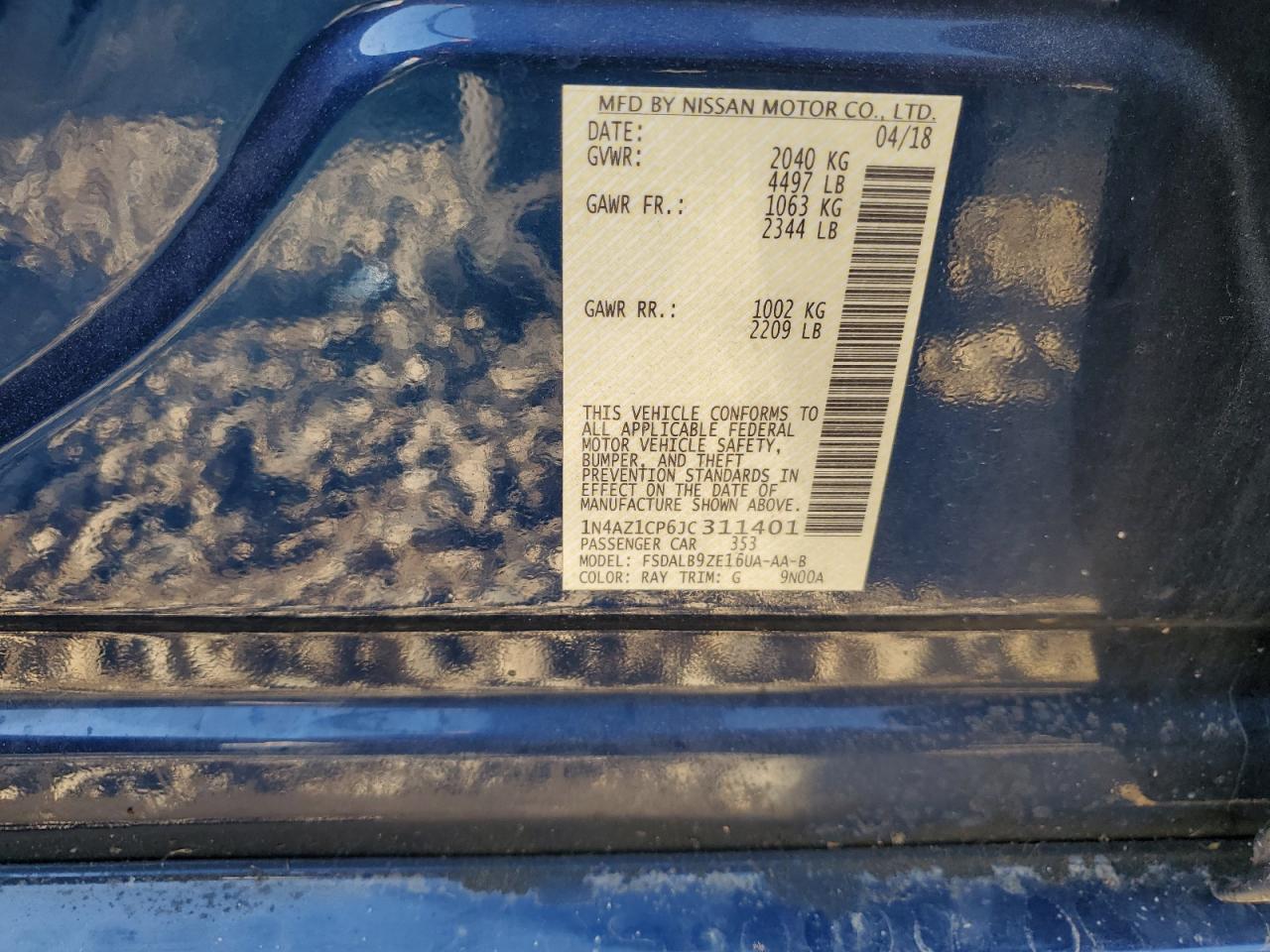 2018 Nissan Leaf S VIN: 1N4AZ1CP6JC311401 Lot: 65939034