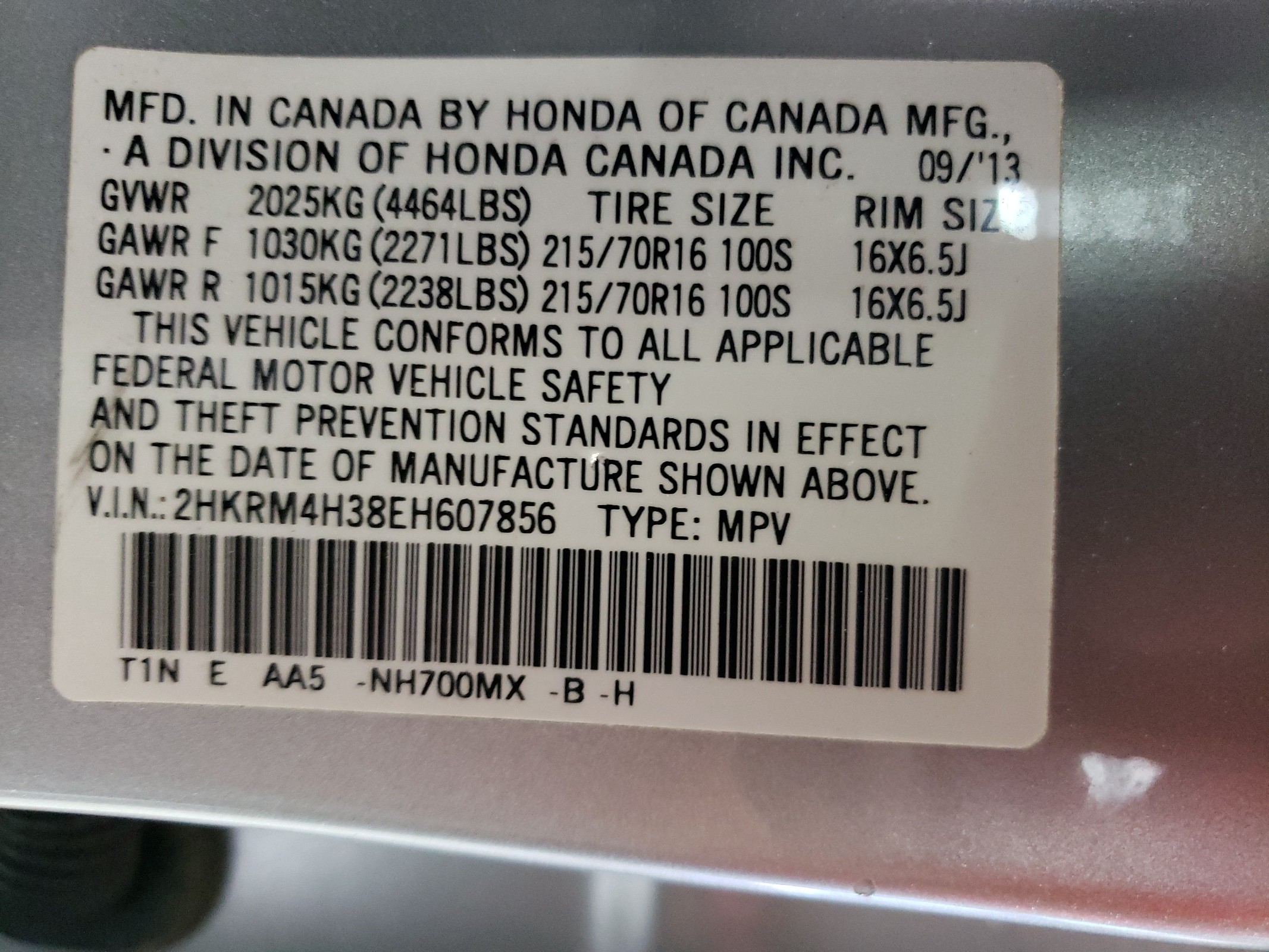 2HKRM4H38EH607856 2014 Honda Cr-V Lx