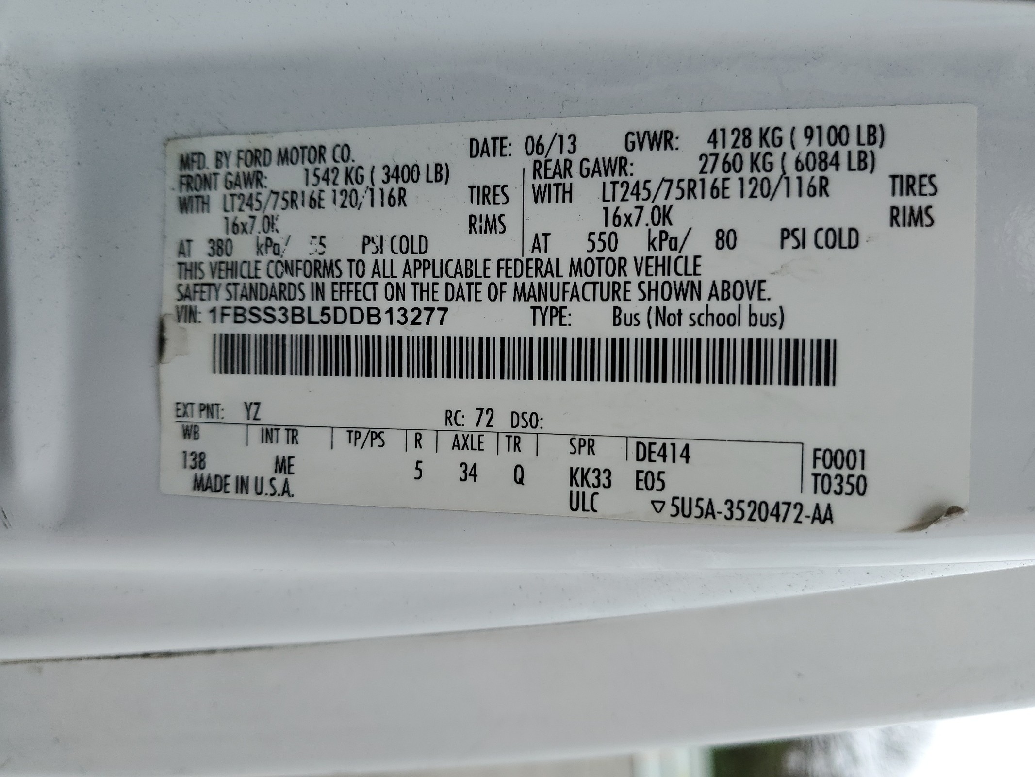 1FBSS3BL5DDB13277 2013 Ford Econoline E350 Super Duty Wagon