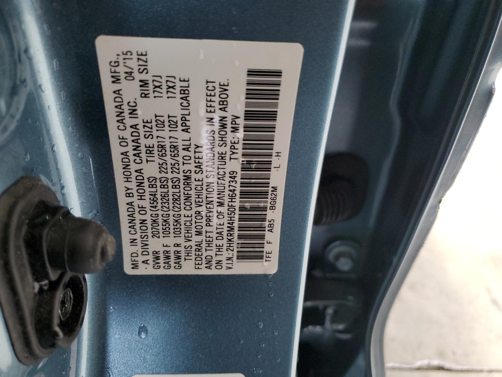 2HKRM4H50FH647349 2015 Honda Cr-V Ex