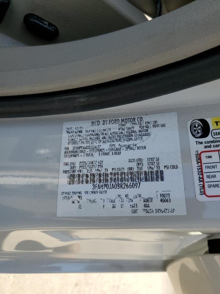 2011 Ford Fusion Sel VIN: 3FAHP0JA0BR266097 Lot: 67509554