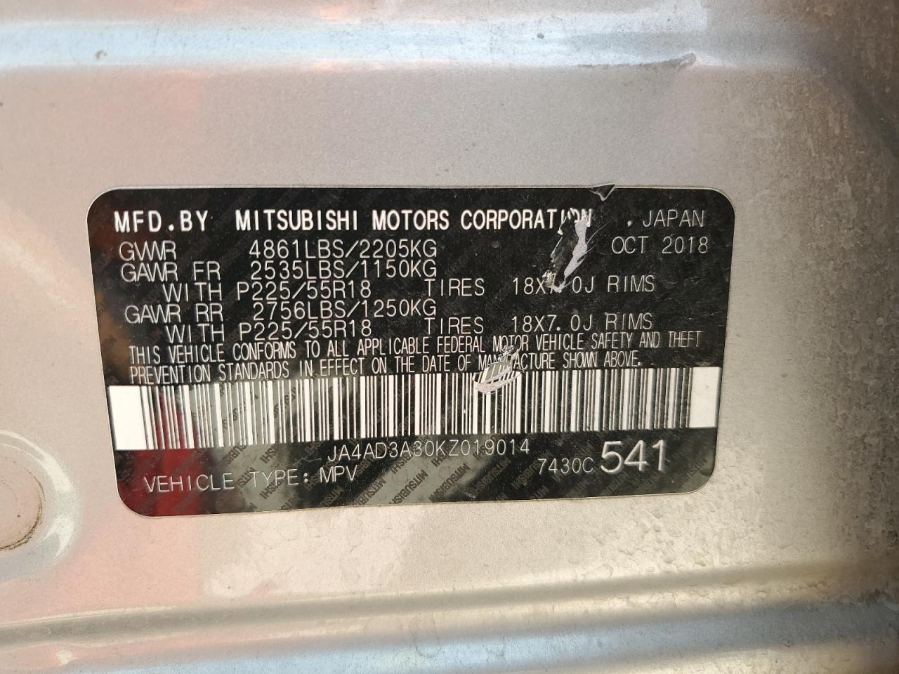 JA4AD3A30KZ019014 2019 MITSUBISHI OUTLANDER - Image 15