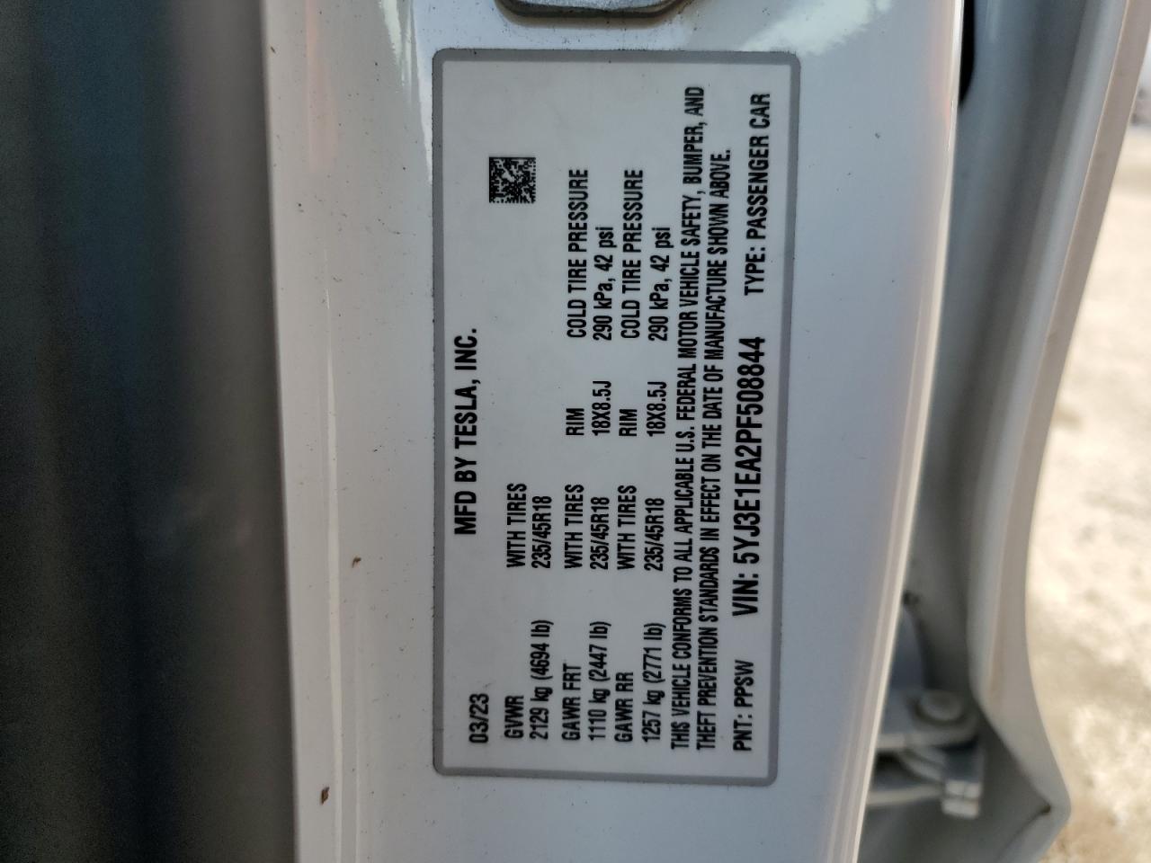 5YJ3E1EA2PF508844 2023 Tesla Model 3