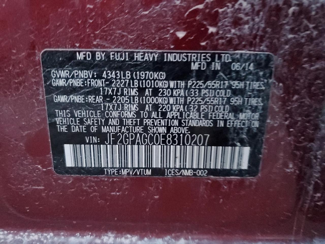 2014 Subaru Xv Crosstrek 2.0 Limited VIN: JF2GPAGC0E8310207 Lot: 68841094