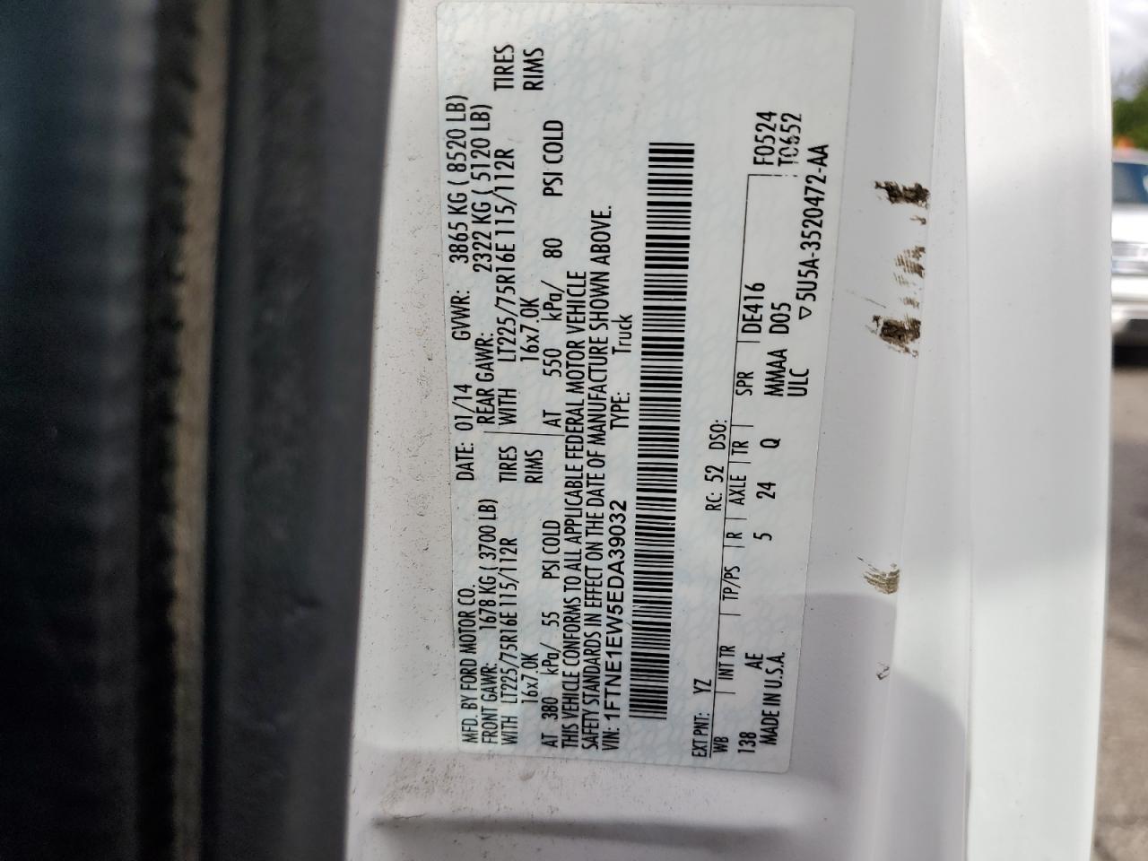 2014 Ford Econoline E150 Van VIN: 1FTNE1EW5EDA39032 Lot: 67857914