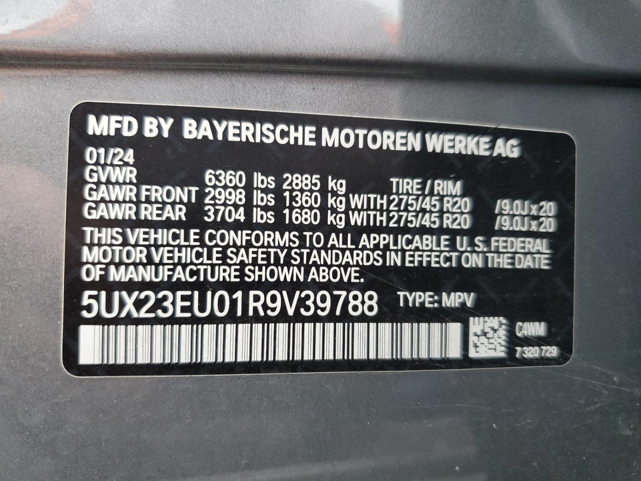 5UX23EU01R9V39788 2024 BMW X5 xDrive40I