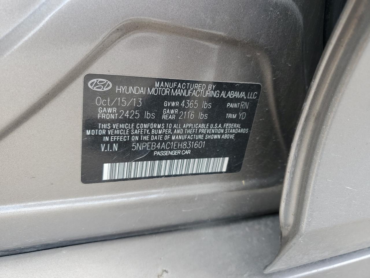 5NPEB4AC1EH831601 2014 Hyundai Sonata Gls