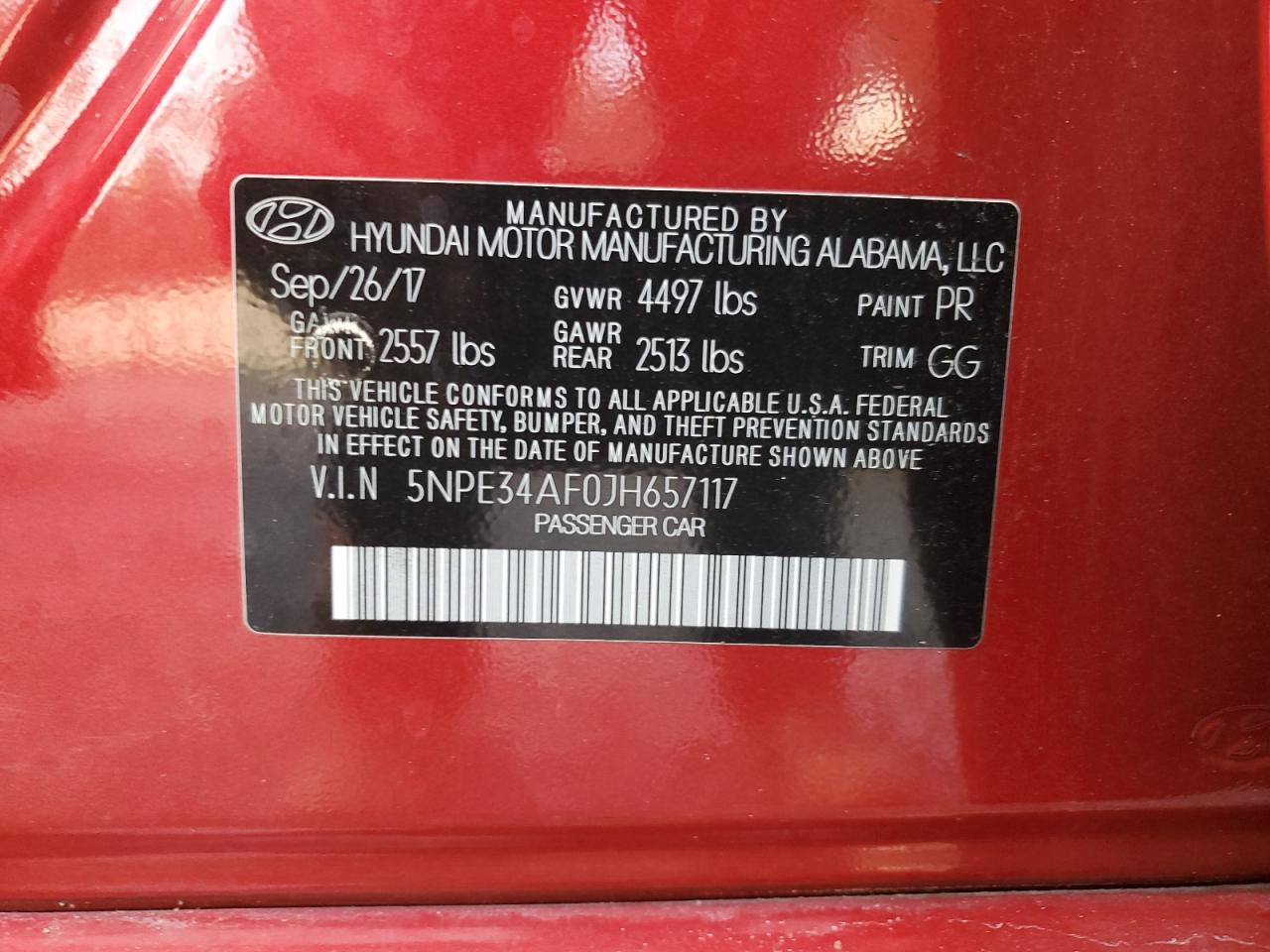 2018 Hyundai Sonata Sport VIN: 5NPE34AF0JH657117 Lot: 66276974