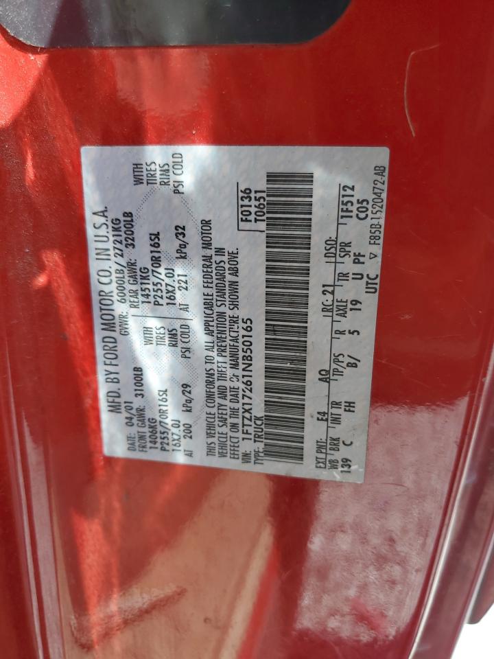 2001 Ford F150 VIN: 1FTZX17261NB50165 Lot: 69010314