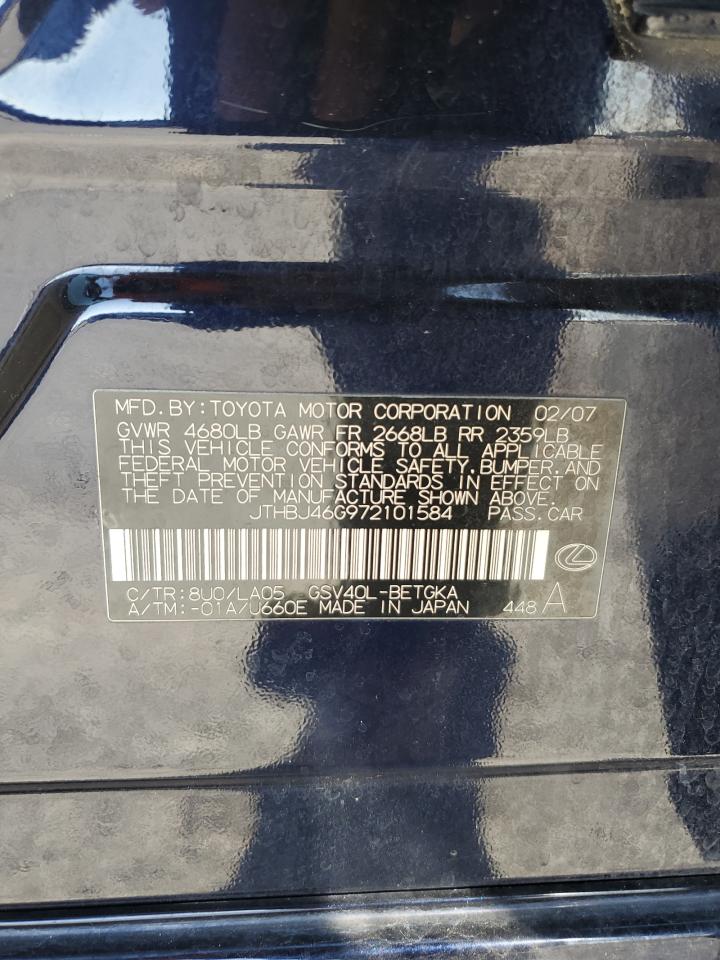 2007 Lexus Es 350 VIN: JTHBJ46G972101584 Lot: 69182744