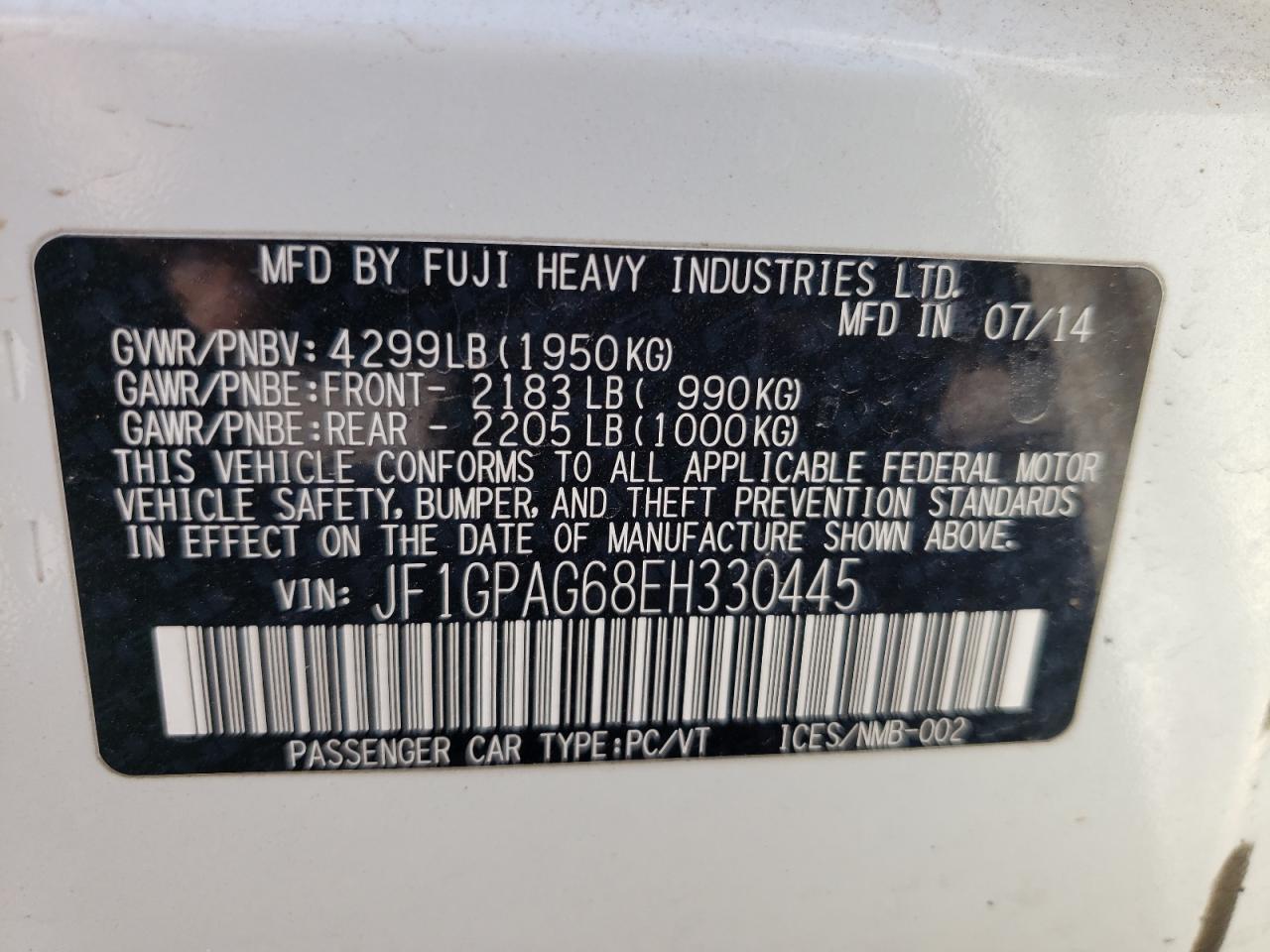 2014 Subaru Impreza Limited VIN: JF1GPAG68EH330445 Lot: 66227314