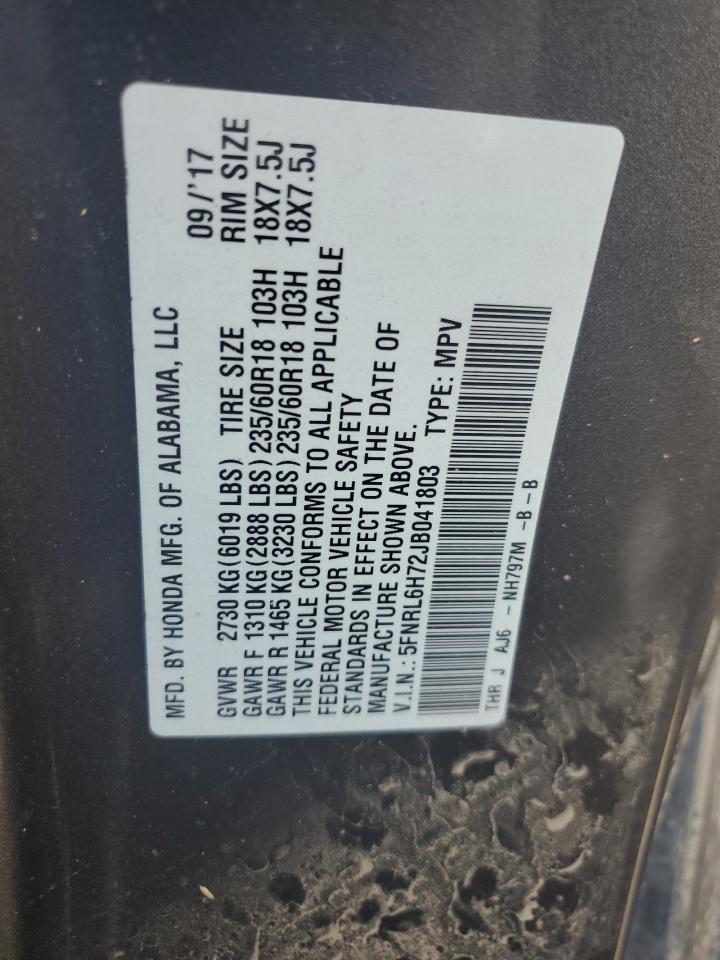 5FNRL6H72JB041803 2018 Honda Odyssey Exl