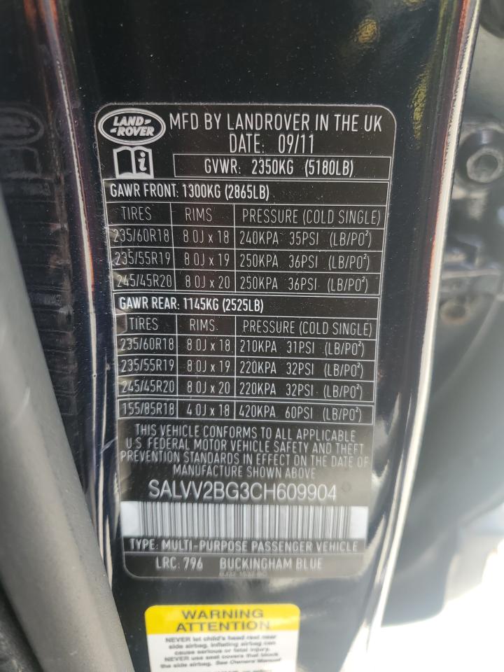 2012 Land Rover Range Rover Evoque Prestige Premium VIN: SALVV2BG3CH609904 Lot: 68923744