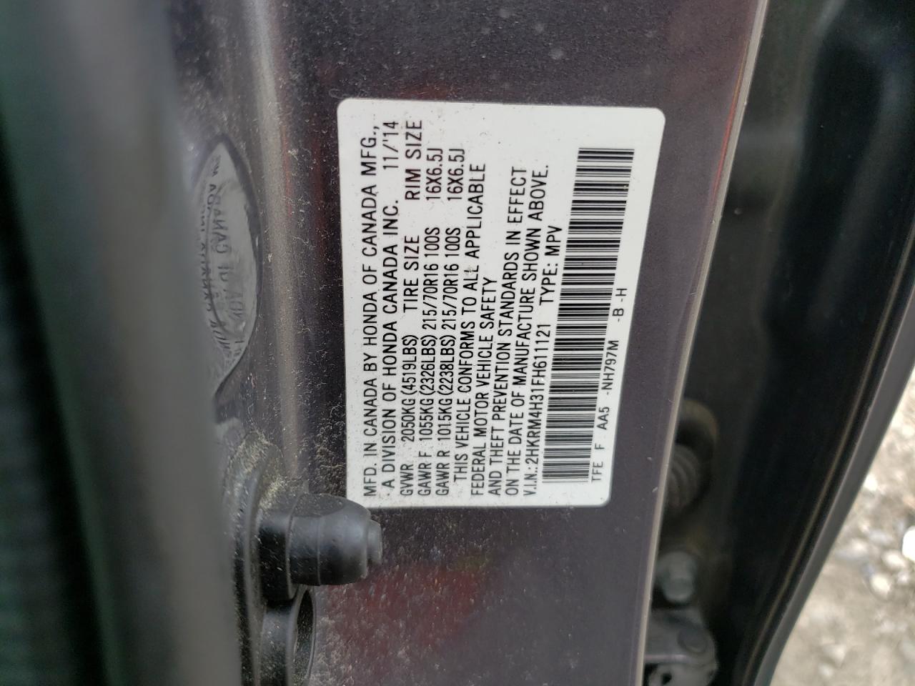 2015 Honda Cr-V Lx VIN: 2HKRM4H31FH611121 Lot: 67939244