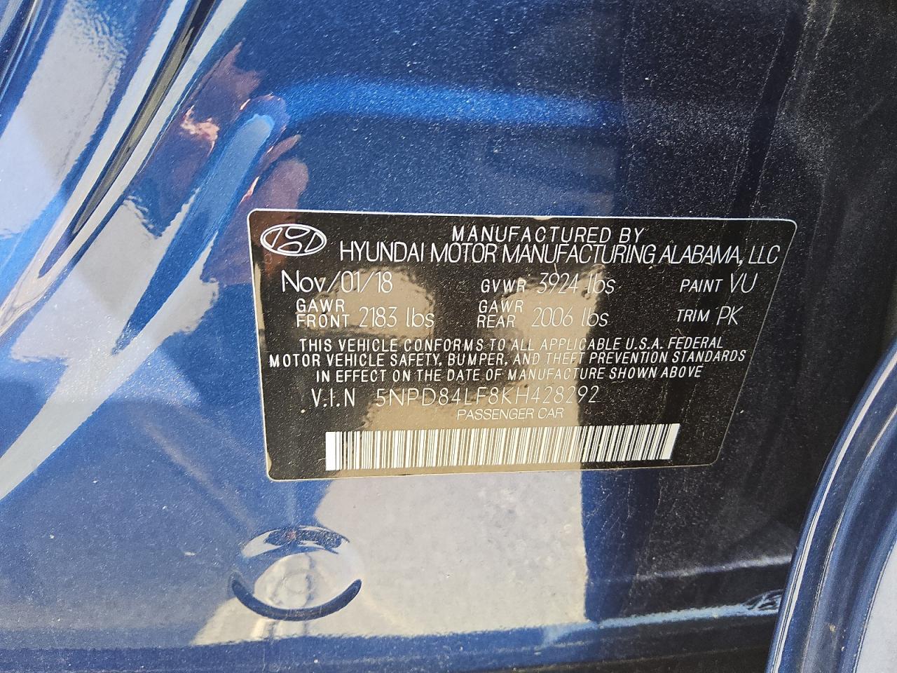 5NPD84LF8KH428292 2019 Hyundai Elantra Sel