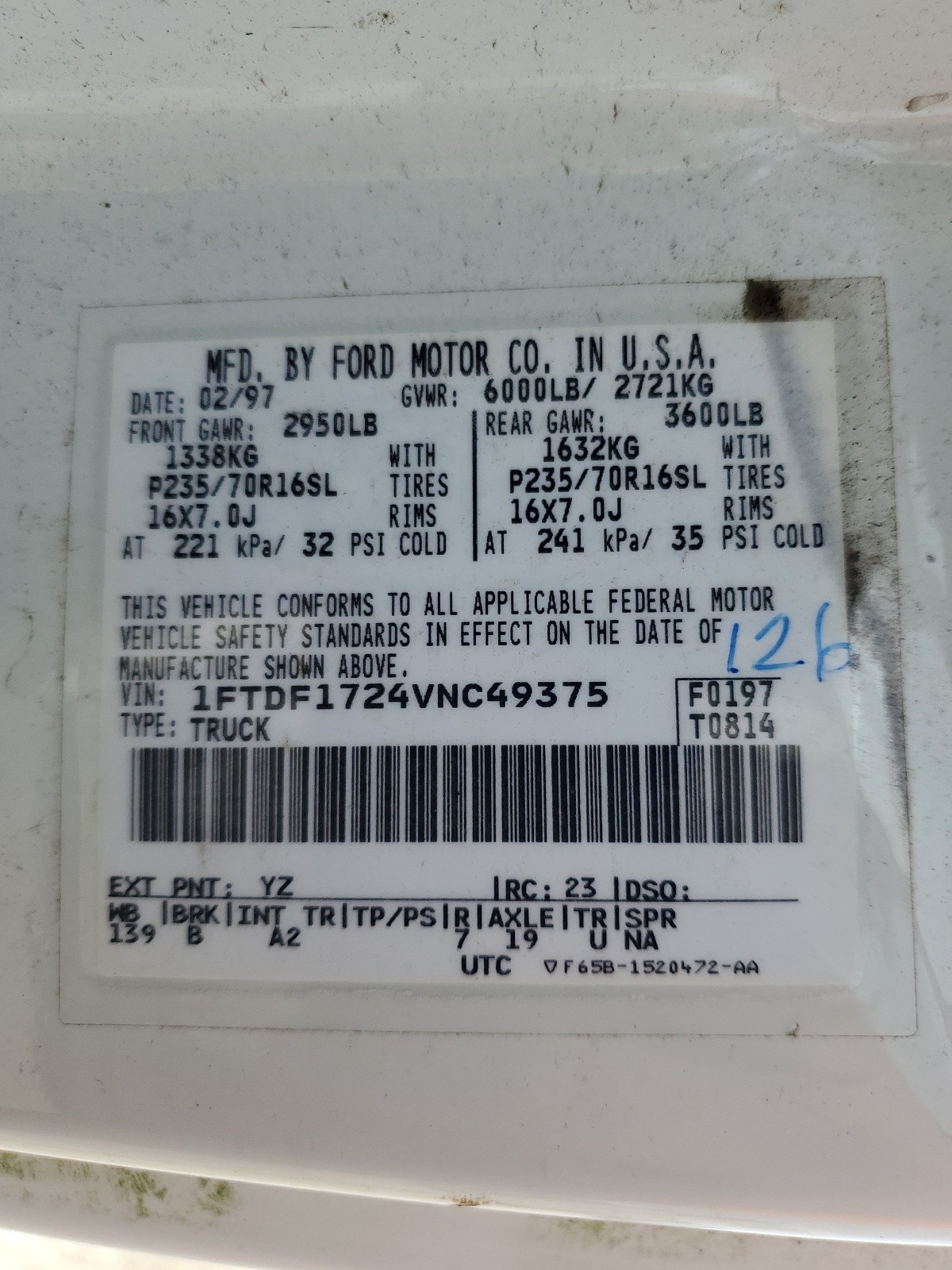 1FTDF1724VNC49375 1997 Ford F150