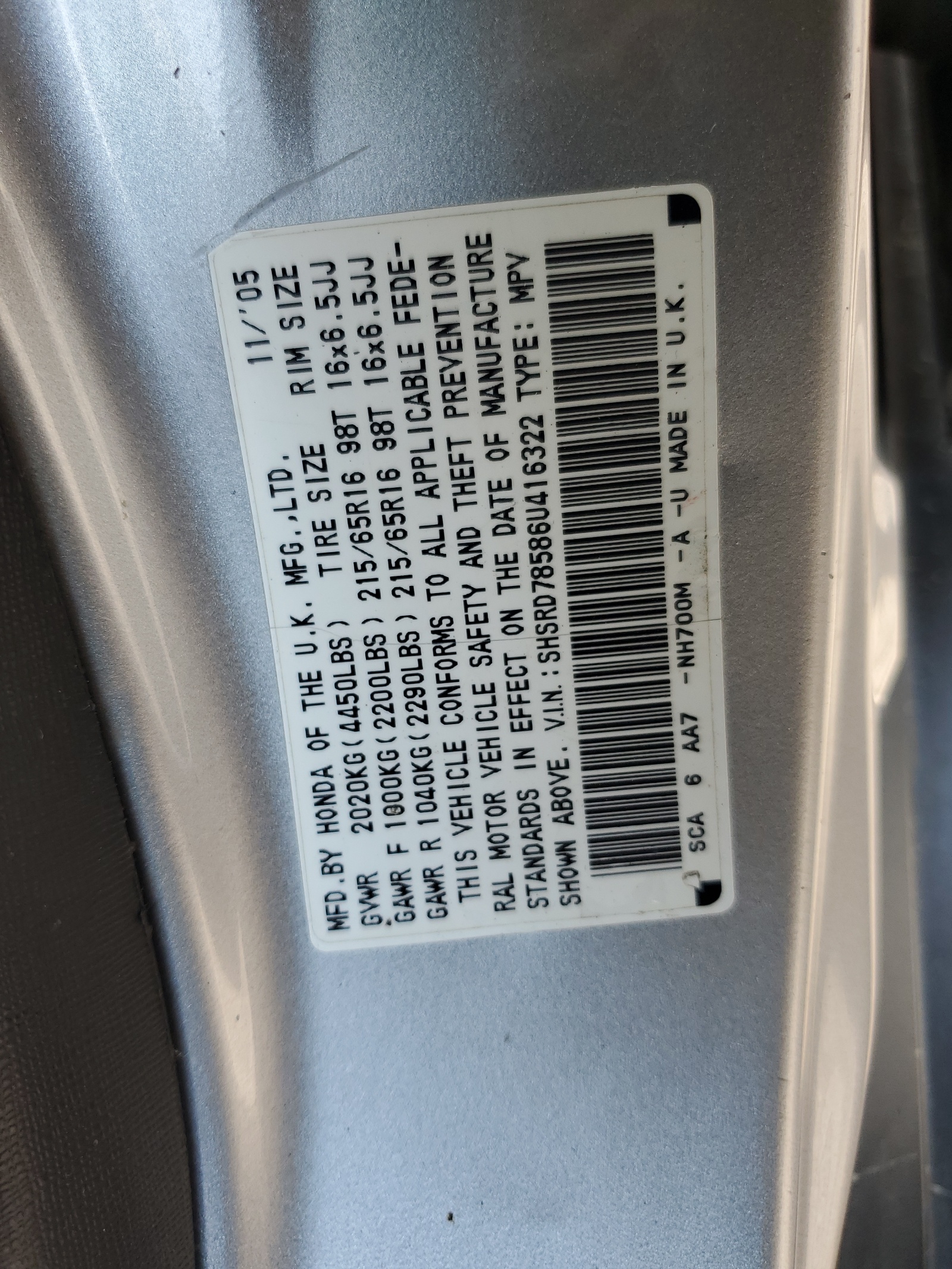 SHSRD78586U416322 2006 Honda Cr-V Lx