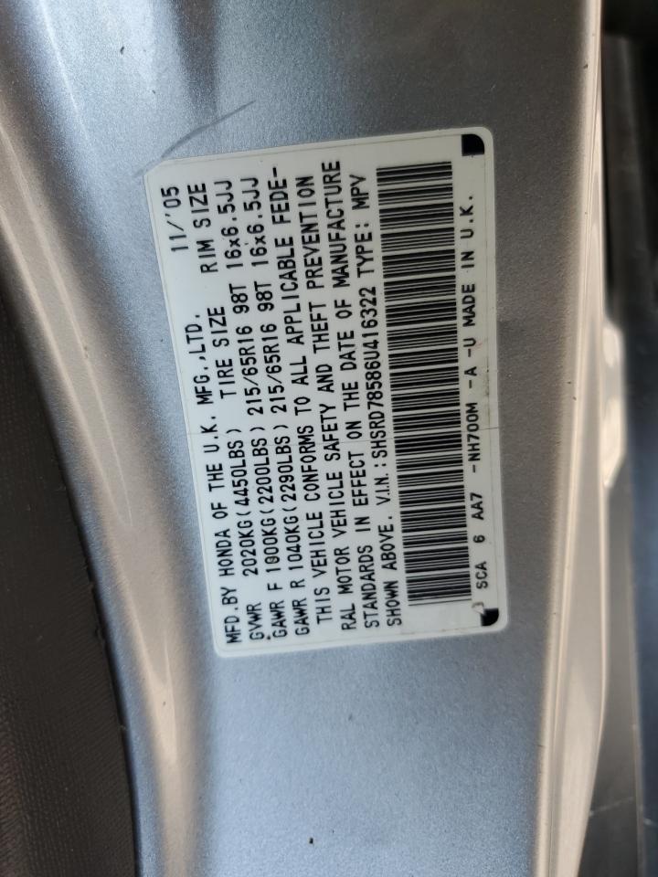 2006 Honda Cr-V Lx VIN: SHSRD78586U416322 Lot: 66183544