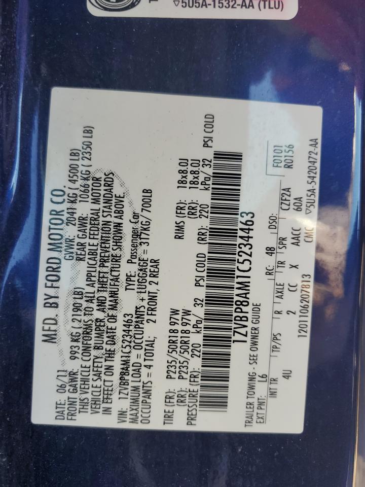 2012 Ford Mustang VIN: 1ZVBP8AM1C5234463 Lot: 65896824