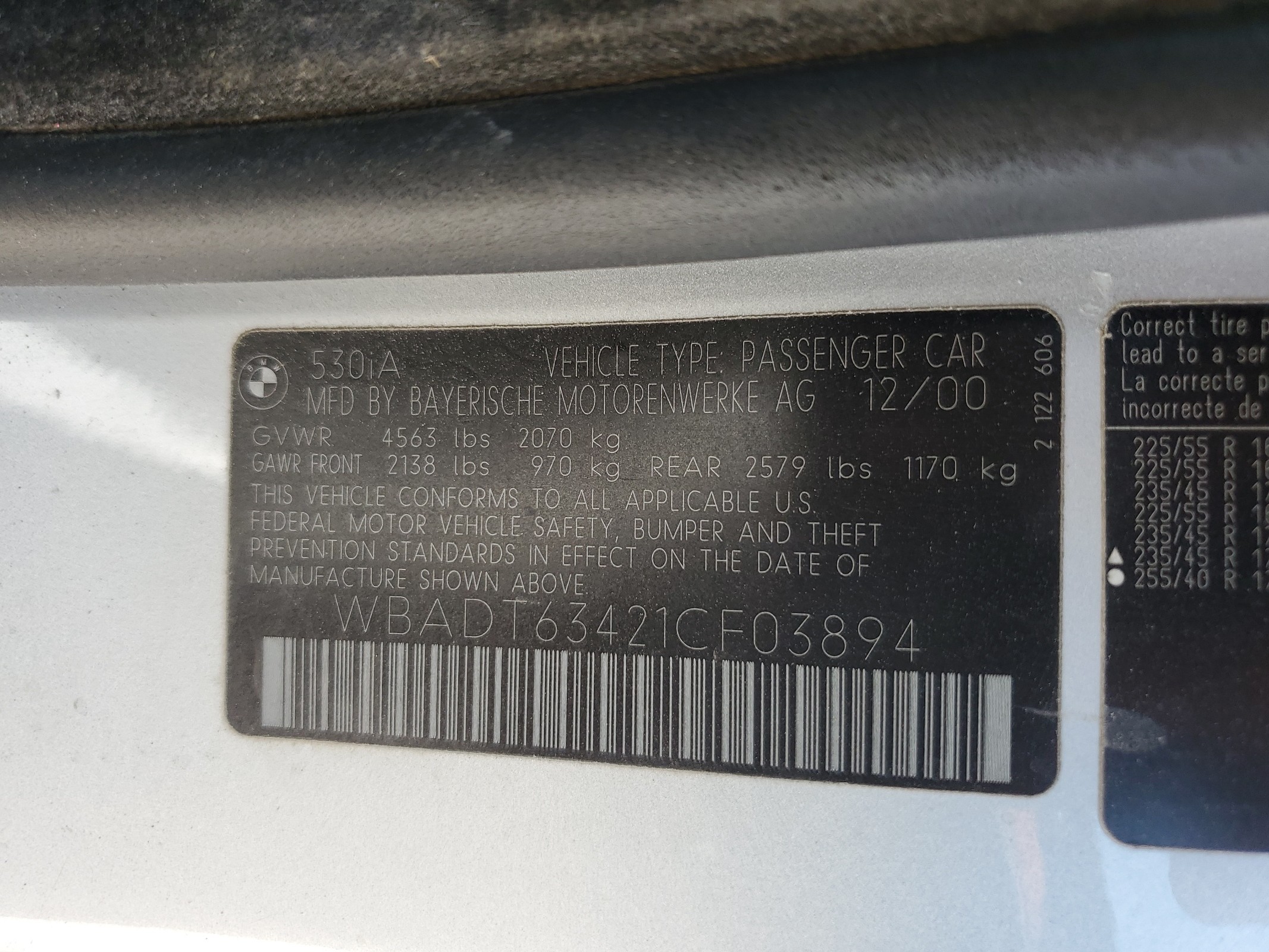 WBADT63421CF03894 2001 BMW 530 I Automatic