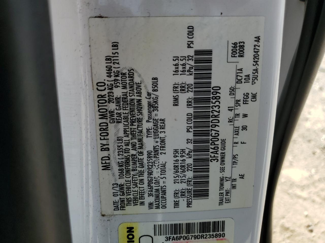 3FA6P0G79DR235890 2013 Ford Fusion S