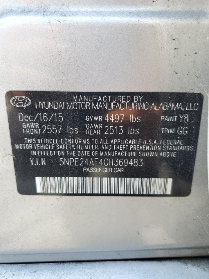 2016 Hyundai Sonata Se VIN: 5NPE24AF4GH369483 Lot: 66672774