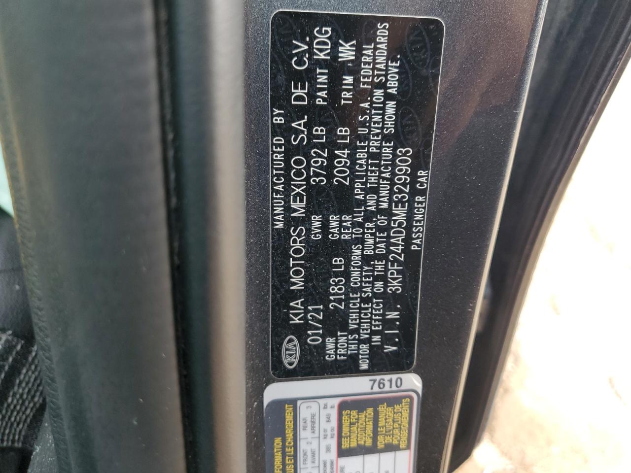 2021 Kia Forte Fe VIN: 3KPF24AD5ME329903 Lot: 67703734