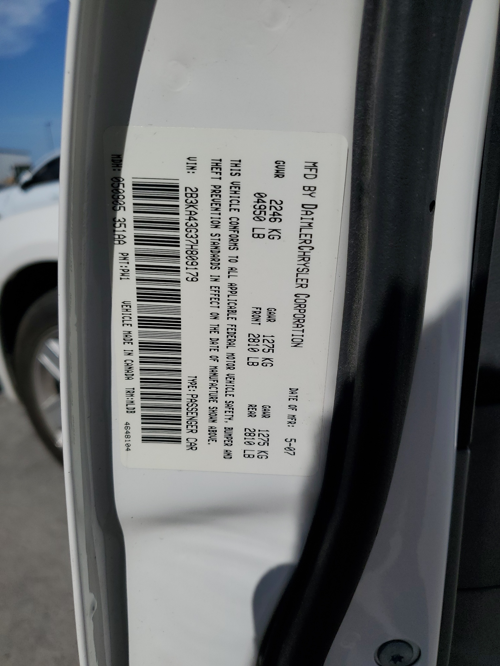 2B3KA43G37H809179 2007 Dodge Charger Se