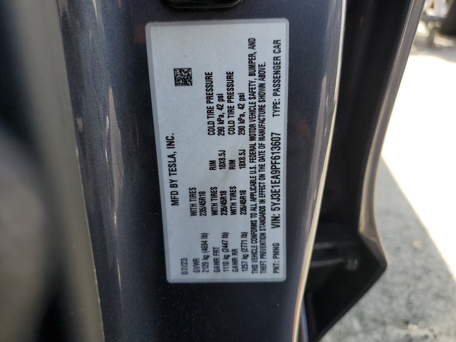 5YJ3E1EA9PF613607 2023 Tesla Model 3