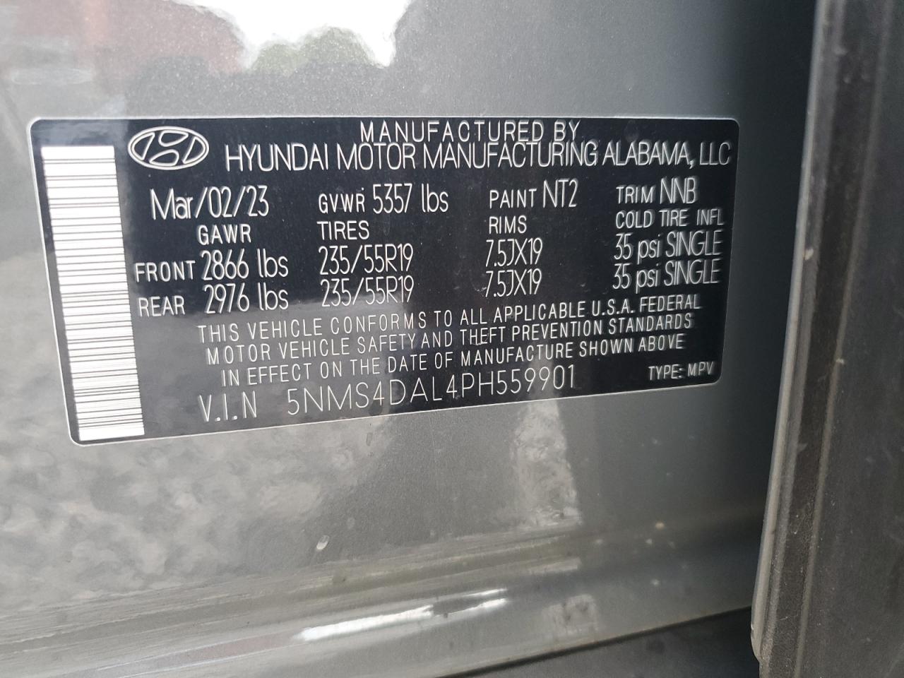 5NMS4DAL4PH559901 2023 Hyundai Santa Fe Limited