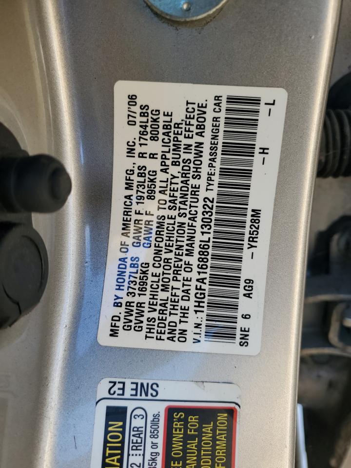 1HGFA16886L130322 2006 Honda Civic Ex 1HGFA16886L130322 2006 Honda Civic Ex