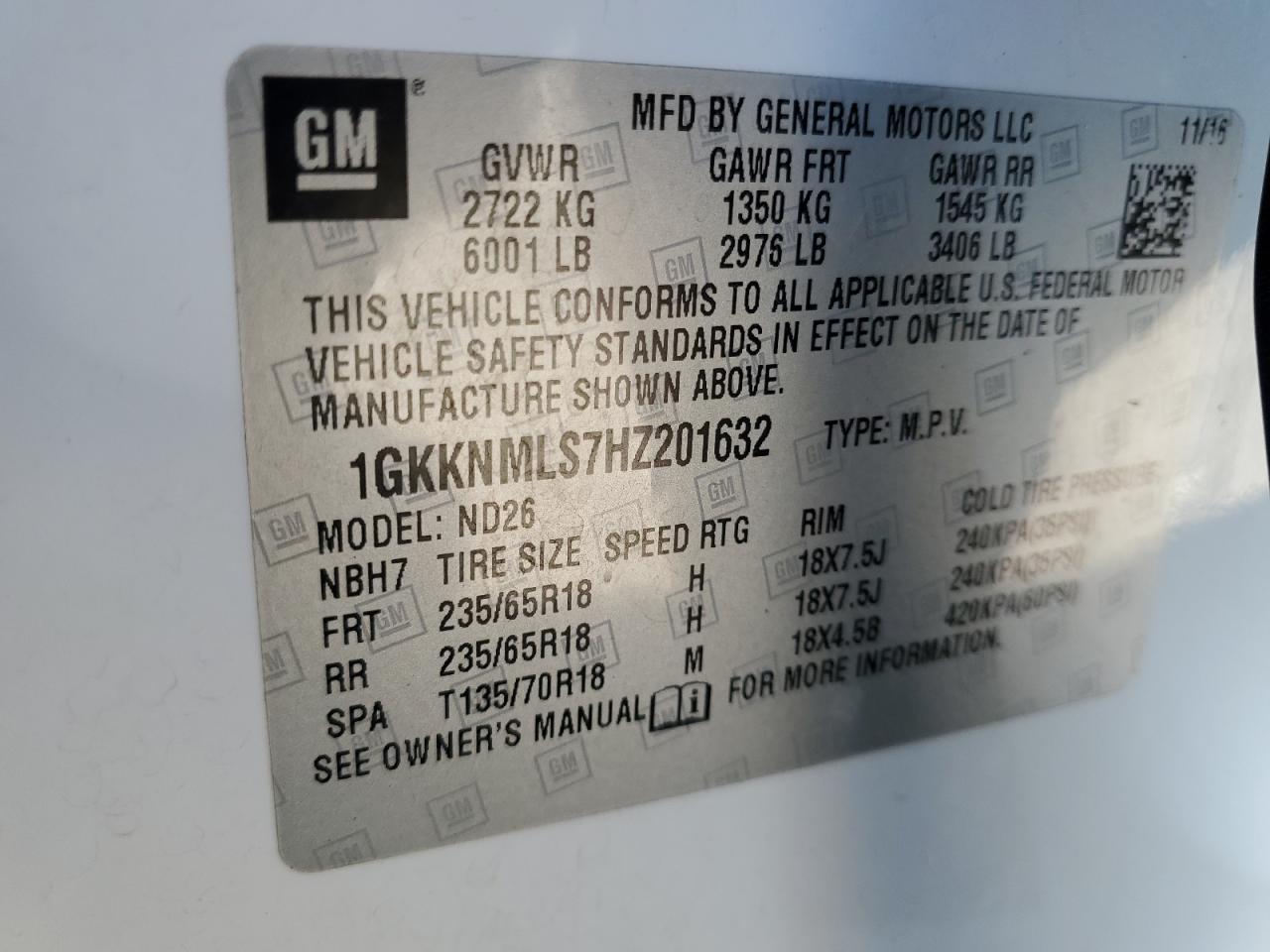 1GKKNMLS7HZ201632 2017 GMC Acadia Slt-1